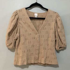 H&M Eyelet Puff Sleeve Top